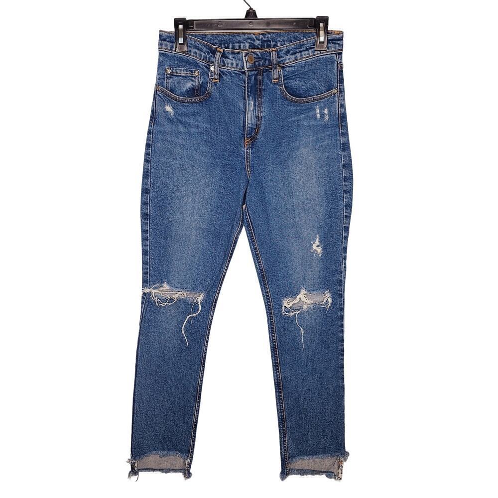 Nobody True Jean High Rise Relaxed Skinny 28 Step Up Raw Hem Fray Medium Rinse